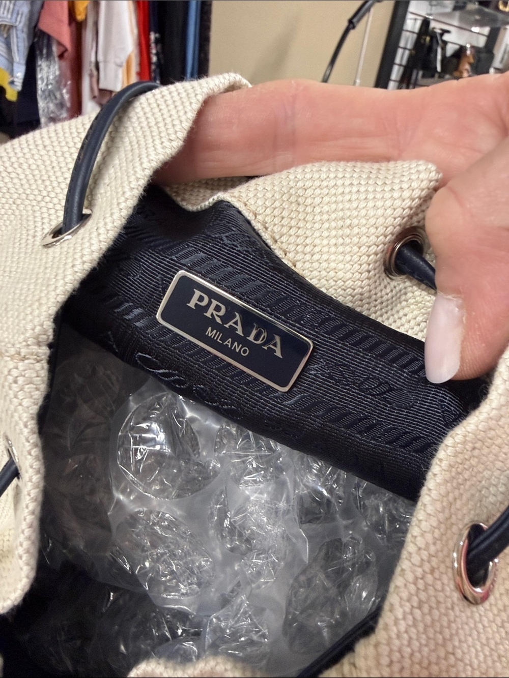 PRADA NEW Canvas Bucket Bag Drawstring Closure - Picture 3 of 13